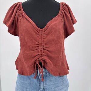 Cropped XL Boho Chic Rust orange Flutter Sleeve Peplum Top Coquette Ruffle Fairy